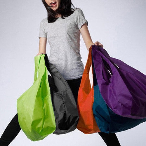Imagen 2 de 9 de Bolso Ecológico Plegable Nailon Para Compras Varios Colores