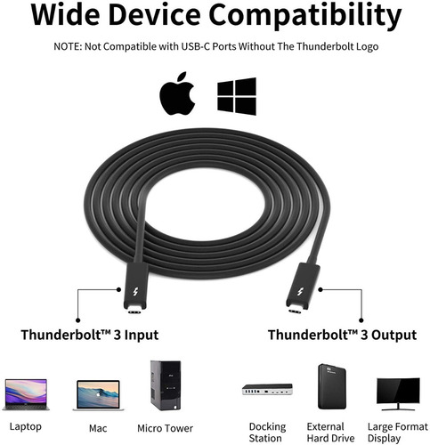 Imagem 4 de 7 de Cabo Thunderbolt 3 Ativo 2m 40 Gbps 100w 20v 5a 5k@60 4k@60