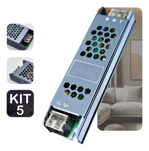 Kit 5 Fonte Chaveada 5a 12v 60w P/ Cftv Fita Led Bivolt
