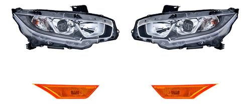 Cuartos + Faros 4 Piezas Depo P/ Honda Civic 2016-2018