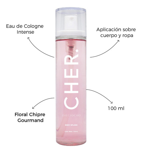 Imagen 4 de 6 de Set Perfume Mujer Cher Dieciocho 50 Ml + Talla + Body Splash