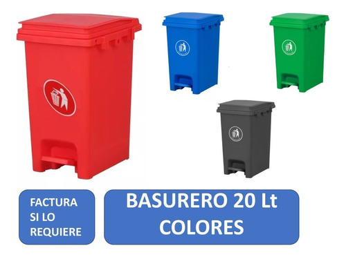 Basurero Contenedor De Basura 20 Litros Con Pedal - Colores Color Rojo