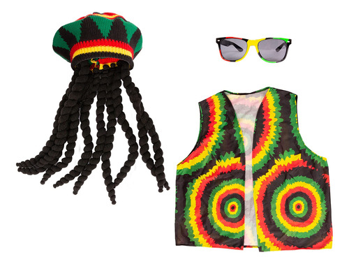 Tigerdoe Sombrero Rasta Con Rastas Negras, Juego De 3 Piezas