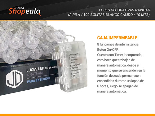 Luces Decorativas A Pila 10 Mts Blanco Blanco Cálido Cuota-*