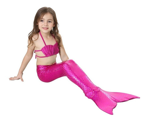 Biquíni Infantil Ariel E Cauda Sereia Nadadeira Monofin Pink