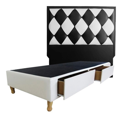 Sommier Cama C/cajones + Respaldo Capitone 1 Plaza 80x190 