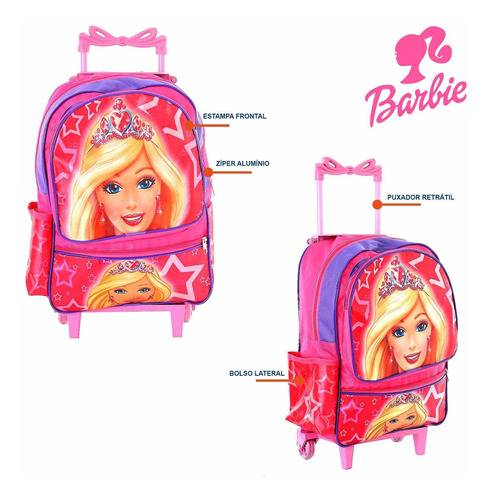 Kit Mochila Infantil Escolar Barbie Com Rodinha