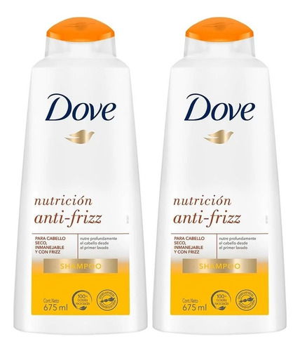 2 Shampoo Dove Nutrición Anti Frizz 675ml
