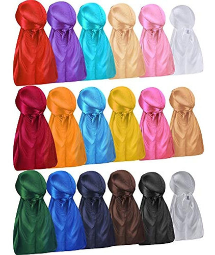 18 Piezas Silky Durags Long Tail Headwrap Durag Wide Strap S 
