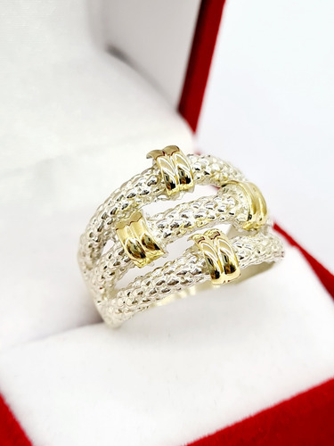Imagen 2 de 10 de Anillo Importante Plata 925 Y Oro Pesado De Calidad