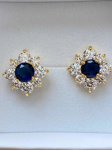 Aros Con Cristales Y Zirconia Azul Muy Elegantes Di Flor