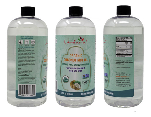 Aceite De Coco Mct Verdana 100% Puro Orgánico 946ml