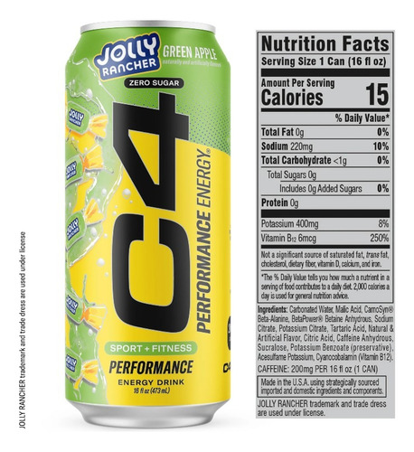 C4 Manzana Verde Cero Azucar Bebida Energetica 6 Pie 473 Ml