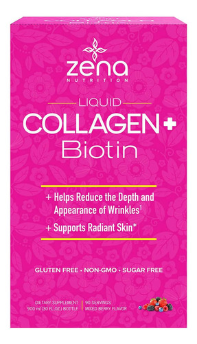 Colágeno + Biotin. Liquido. Zena Nutrition. Importado 900 Ml