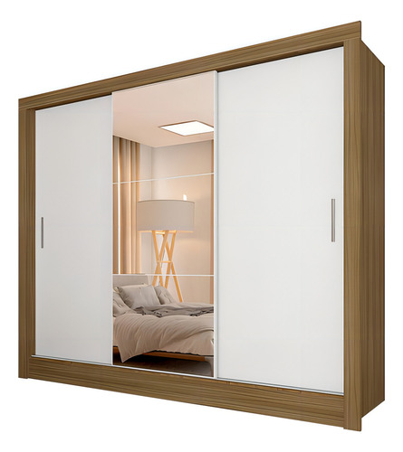 Roupeiro 3 Portas Casal Com 3 Espelhos Aurora Bore/bran - Ma Cor Boreal/branco