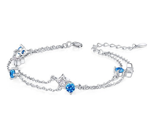 Pulsera Plata S 925 Ajustable Doble Capa Estrella Y Zirconia