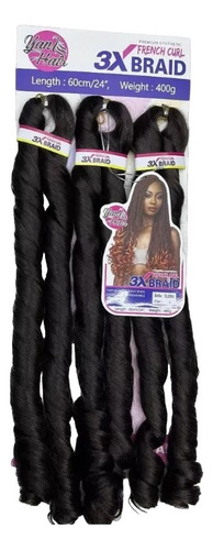 Cabelo Jumbo Liso French Curl Ondulado 400g 60cm Crochet Cor Castanho Escuro