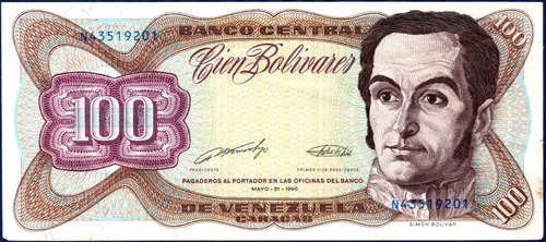 Billete De 100 Bolívares N8 Mayo 31 1990 Simón Bolívar