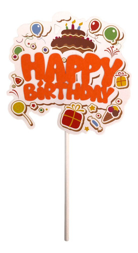 1 Cake Topper Para Pastel De Happy Birthday Naranja Fiesta