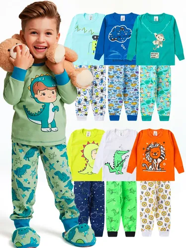 6 Peças Pijama Infantil Brilha No Escuro Meninos Inverno