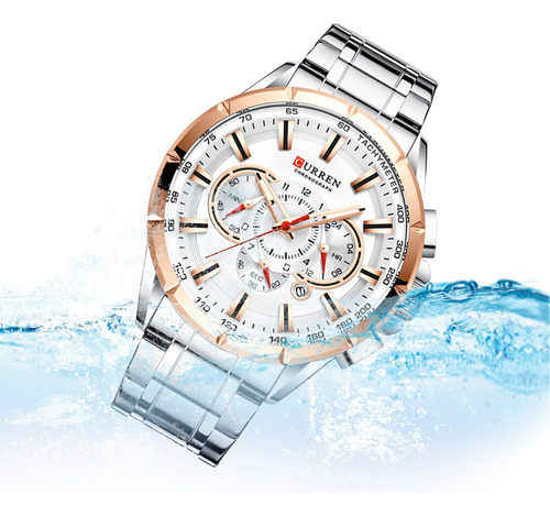 Curren Quartz 8363 Correa De Reloj Blanca De Acero