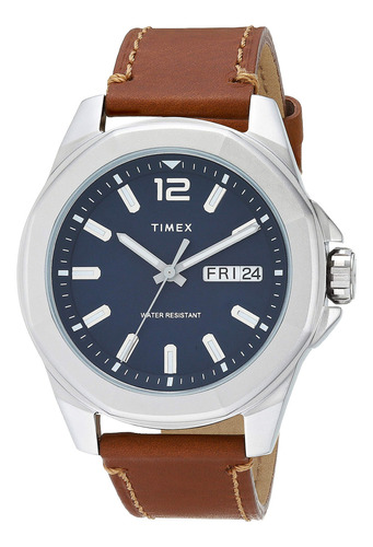 Reloj Para Hombre Clásico Timex Tw2u15000 , 44 Mm Essex Ave Color de la correa Marrón Color del bisel Plateado Color del fondo Azul