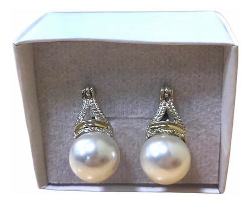 Imagen 3 de 5 de Arito Lady Di De 12 Mm En Plata Y Oro Con Perla .
