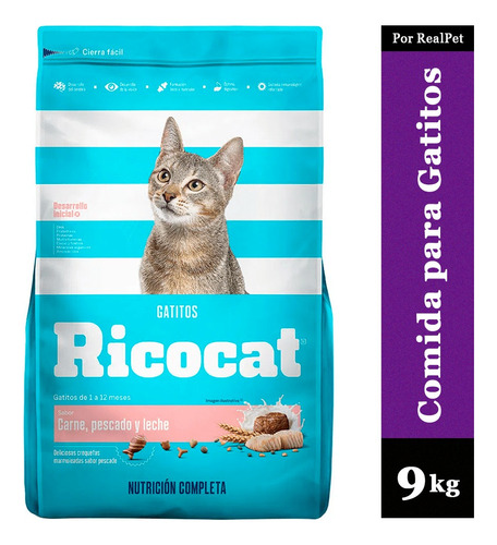 Comida Para Gatitos Ricocat Carne Pescado Y Leche 9 Kg