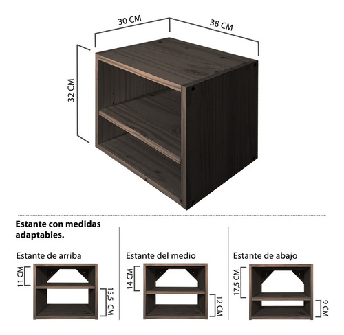 Mesa De Luz Flotante Cubo Dos Estantes Moderna Maciza Sajo Color Nogal