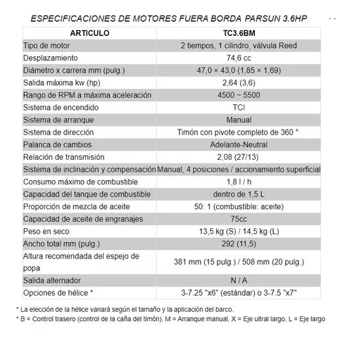 Motor Fuera De Borda Parsun 3.6 Hp 2 T Ideal Canobote