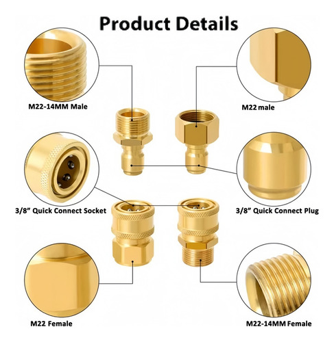 Kit De Conectores De Lavadora De Alta Presión De 14 Mm, 4 Pi