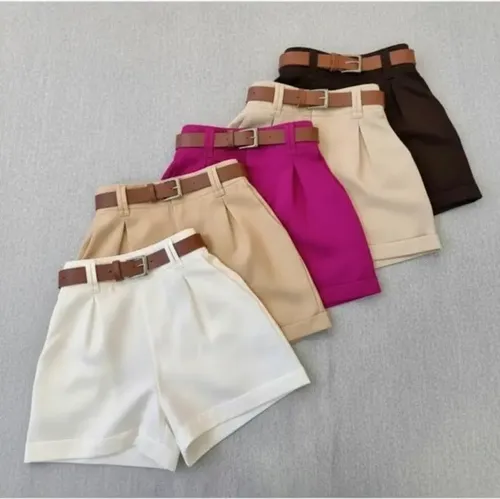 Kit 2 Shorts Feminino Alfaiataria Social Cintura Alta Rosa/bege P 36