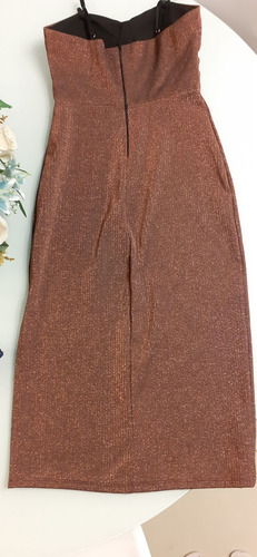 Vestido Midi Festa - Marrom Com Brilho Discreto