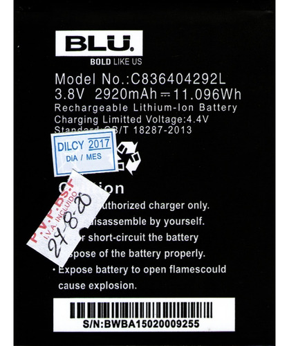 Bateria Pila Blu Life 8xl L290 L290i L290u C836404292l