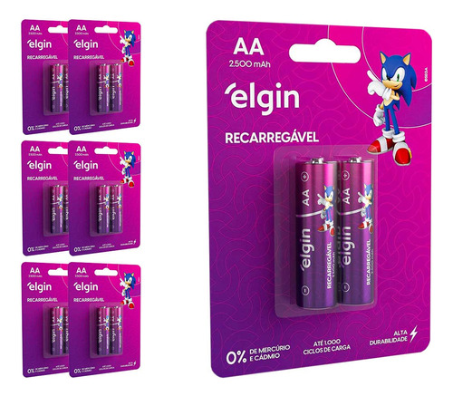 14 Pilhas Recarregaveis Aa 2700 Mah Elgin (7 Cart)