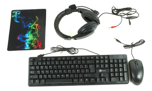 Kit Gamer Teclado Mouse Audifonos Mosuepad Para Pc Teclado Negro