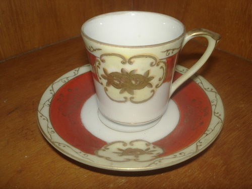  Taza Y Plato Porcelana Antigua Pintada A Mano En Perfecto