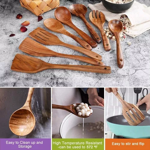 Cucharas de madera para cocinar con soporte para utensilios, juego de  utensilios de madera de 10 pie…Ver más Cucharas de madera para cocinar con