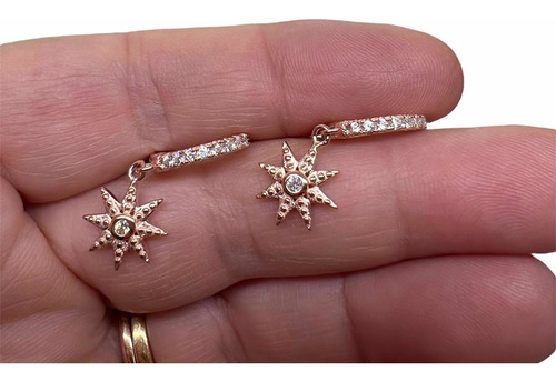 Imagen 5 de 7 de Aro Argolla Rose Con Dijes Estrella Solar.