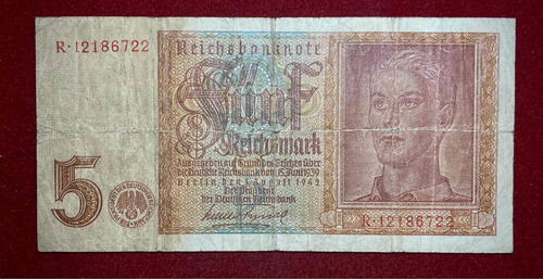 Billete 5 Marcos Alemania Nazi 1942 Pick 186 A.2 2da Guerra