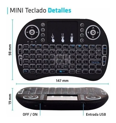 Mini Teclado Inalambrico Retroiluminado Smart Tv Android Pc