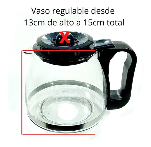Imagen 3 de 10 de Vaso Jarra Conico De Vidrio Para Cafetera Tapa Regulable