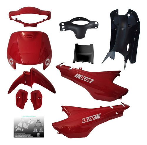 Kit Plasticos Motomel Blitz 110 Rojo Calcos Manual Armado