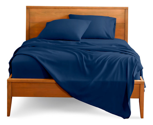 Juego De Sabanas Algodon 800 Hilos Azul Premium 2.5 Plazas
