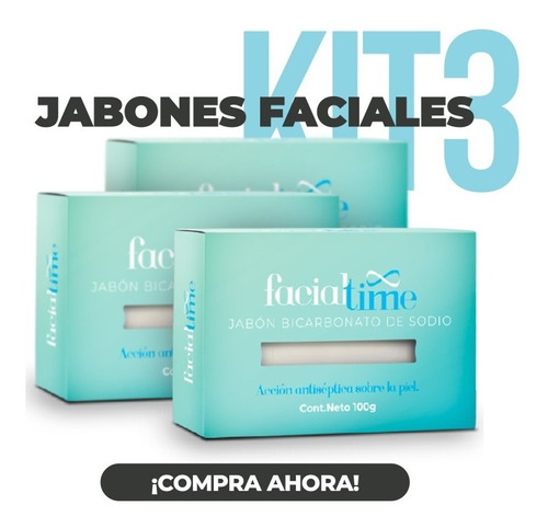 Kit 3 Jabón Bicarbonato 100 G. Hidrata Tu Rostro Facial Time