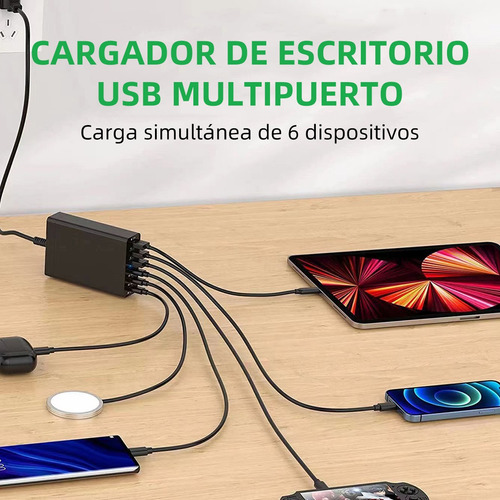 Cargador 96w Con 6 Puertos Con 3 Puertos Usb-c + 3 Puertos U