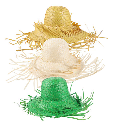 Sombrero De Paja Trenzado De México, Multicolor, 3 Unidades