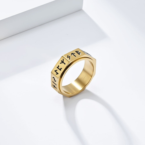 Anillo Acero Titanio Vikingo Nordico Giratorio 8 Lados A309