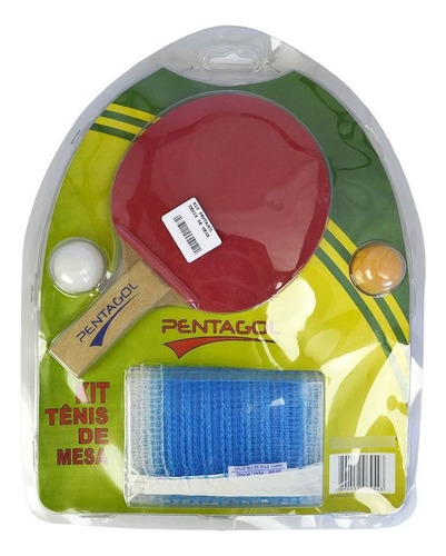 Kit 2 Raquetes Ping Pong + 1 Bola + Rede + Suporte Pentagol Cor Azul/vermelho