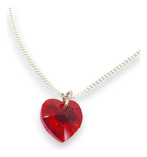 Cadena Plata Con Dije Corazon Cristal Swa Rojo 10 X 10mm